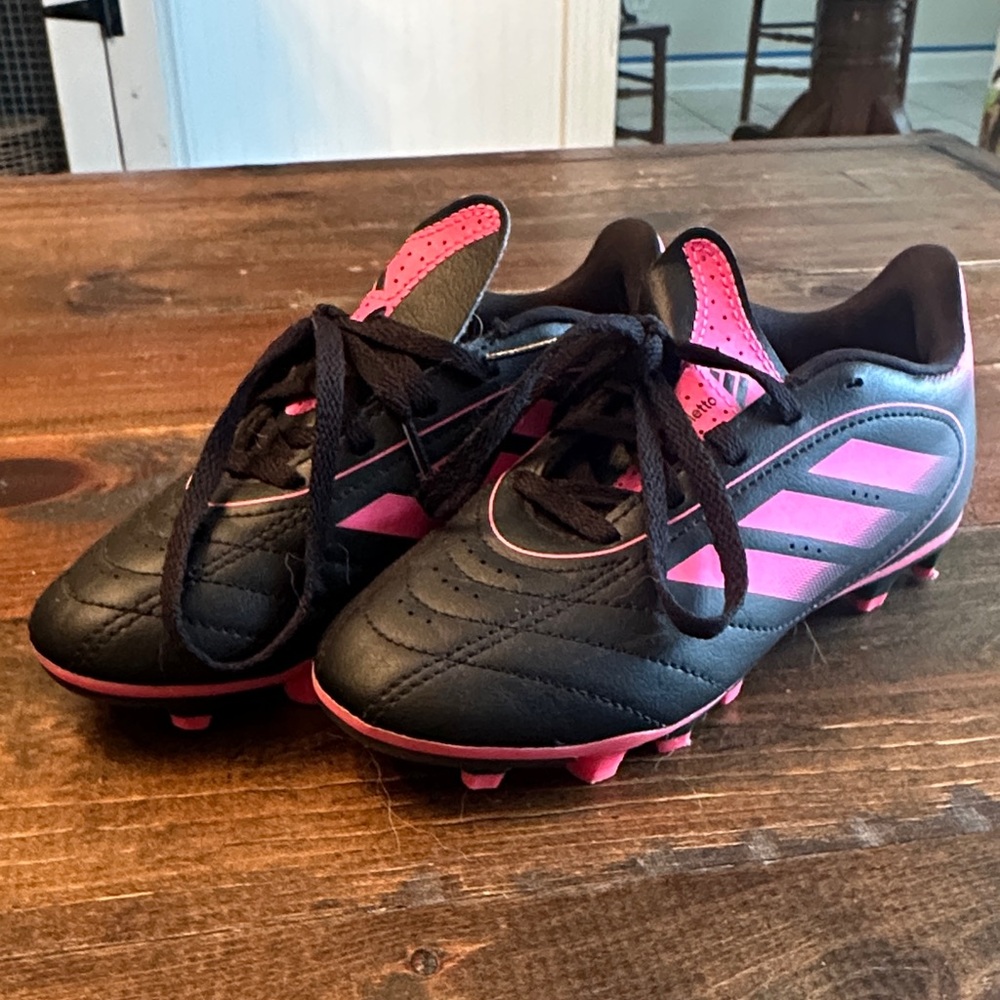 adidas Kids Black and Pink Soccer Cleats